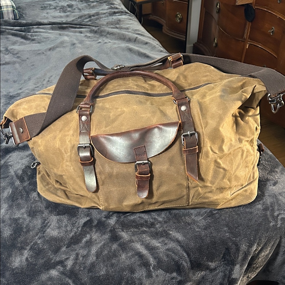 Men's Brown Duffel Bag with Leather Trim